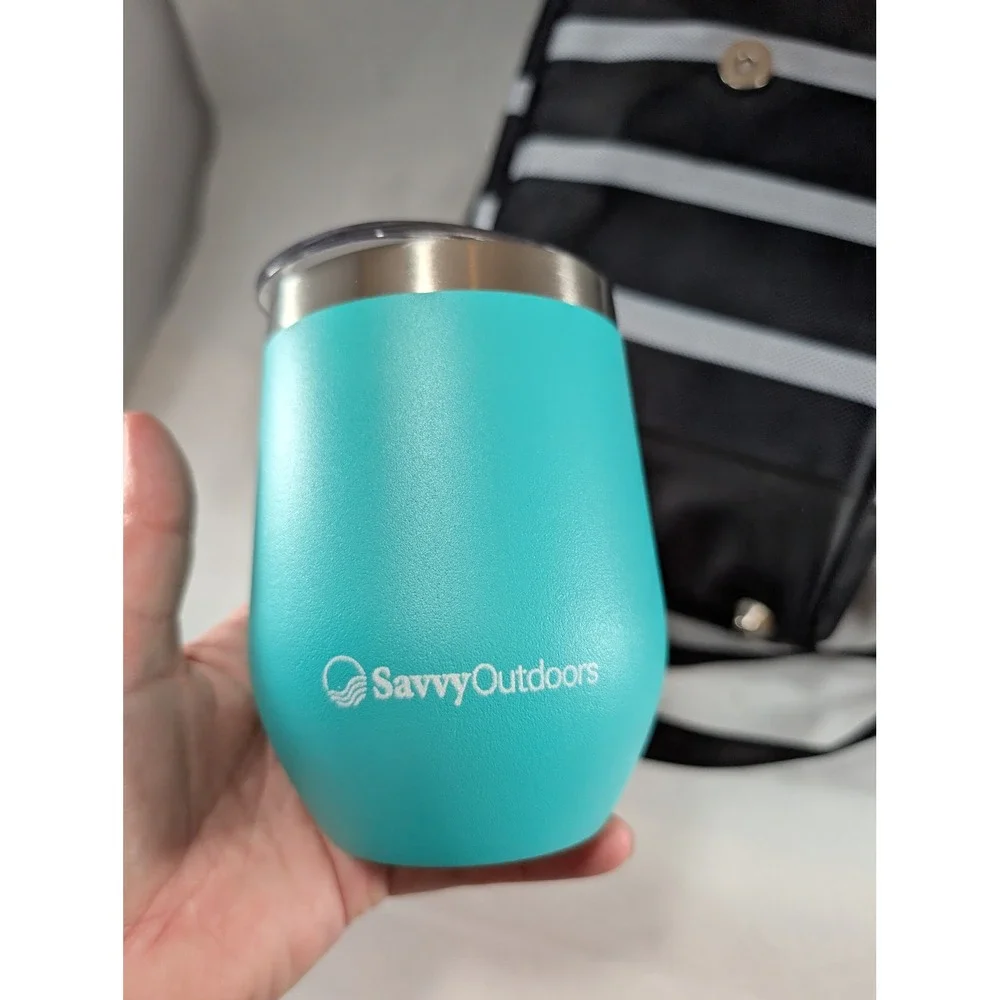Savvy Outdoors Insulated Wine Tote Bag 2 Bottle Carrier‎ w/ Teal Tumbler Striped